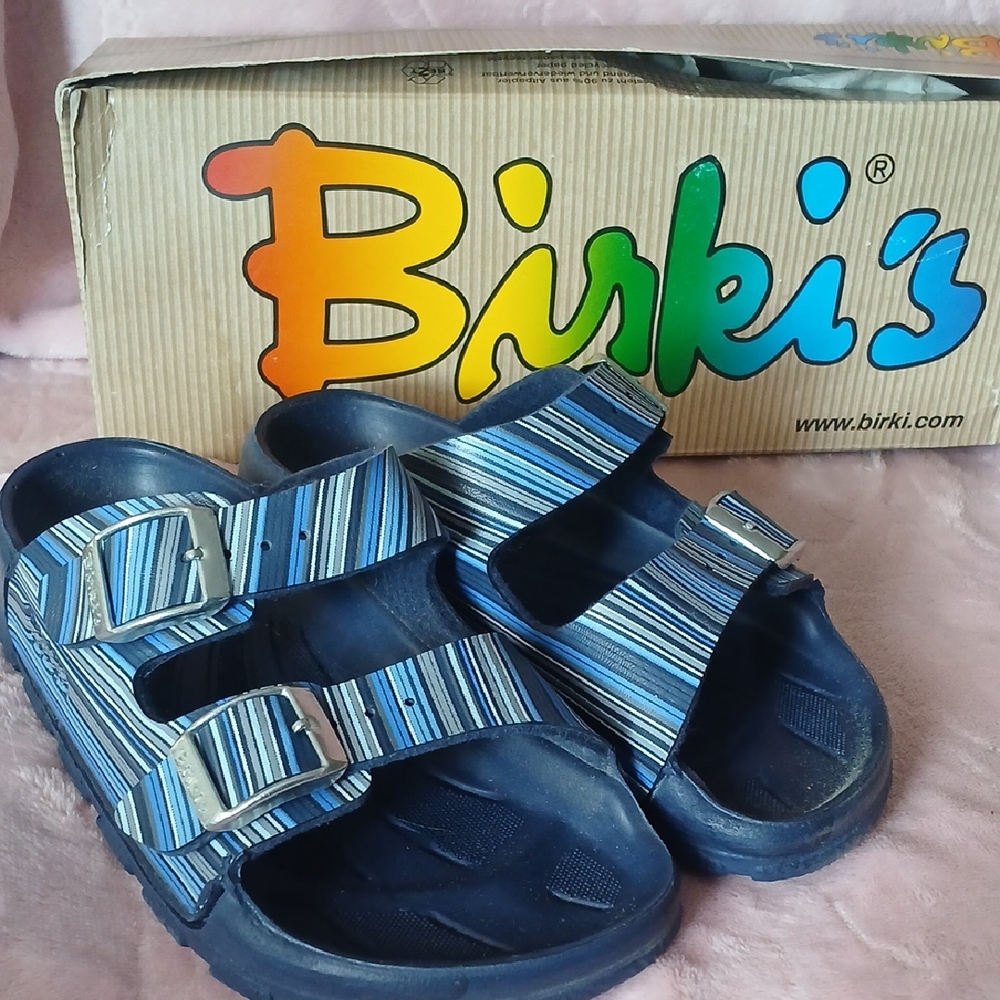 Birki's Kids Striped Blue Sandals